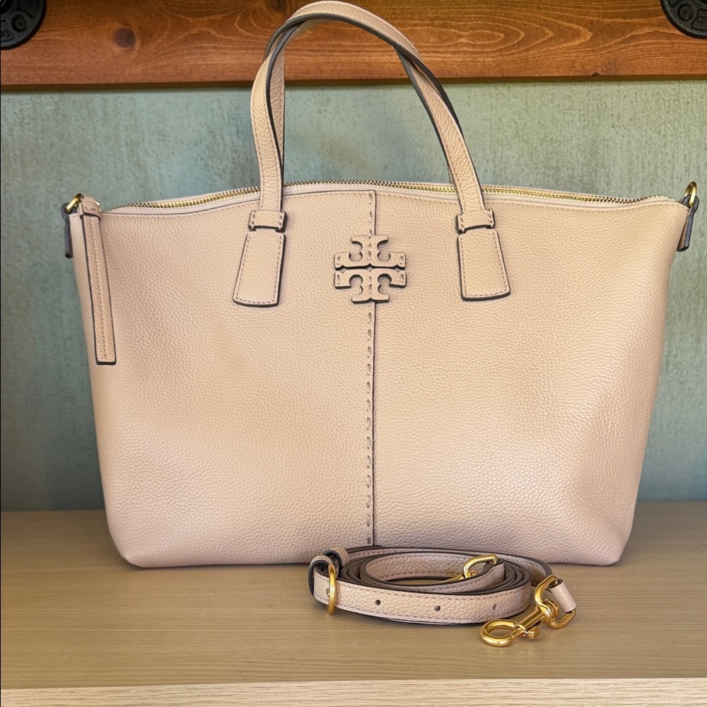 Tory Burch McGraw Leather Satchel in Devon Sand